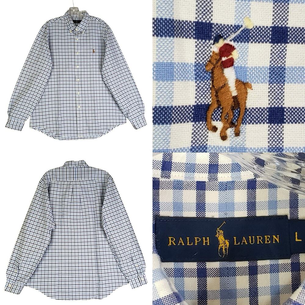 Polo Ralph Lauren Oxford Shirt Men’s Size Large L Button Down Blue Plaid